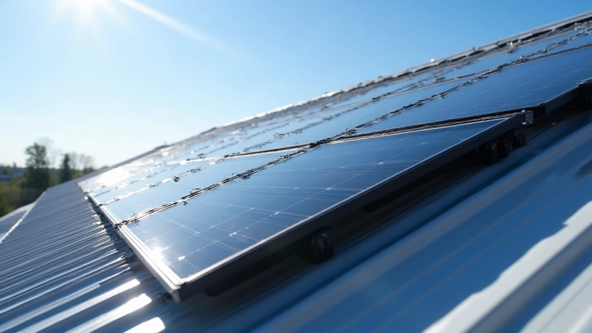 instalacja paneli fotowoltaicznych na dachu pokrytym blachodachówką